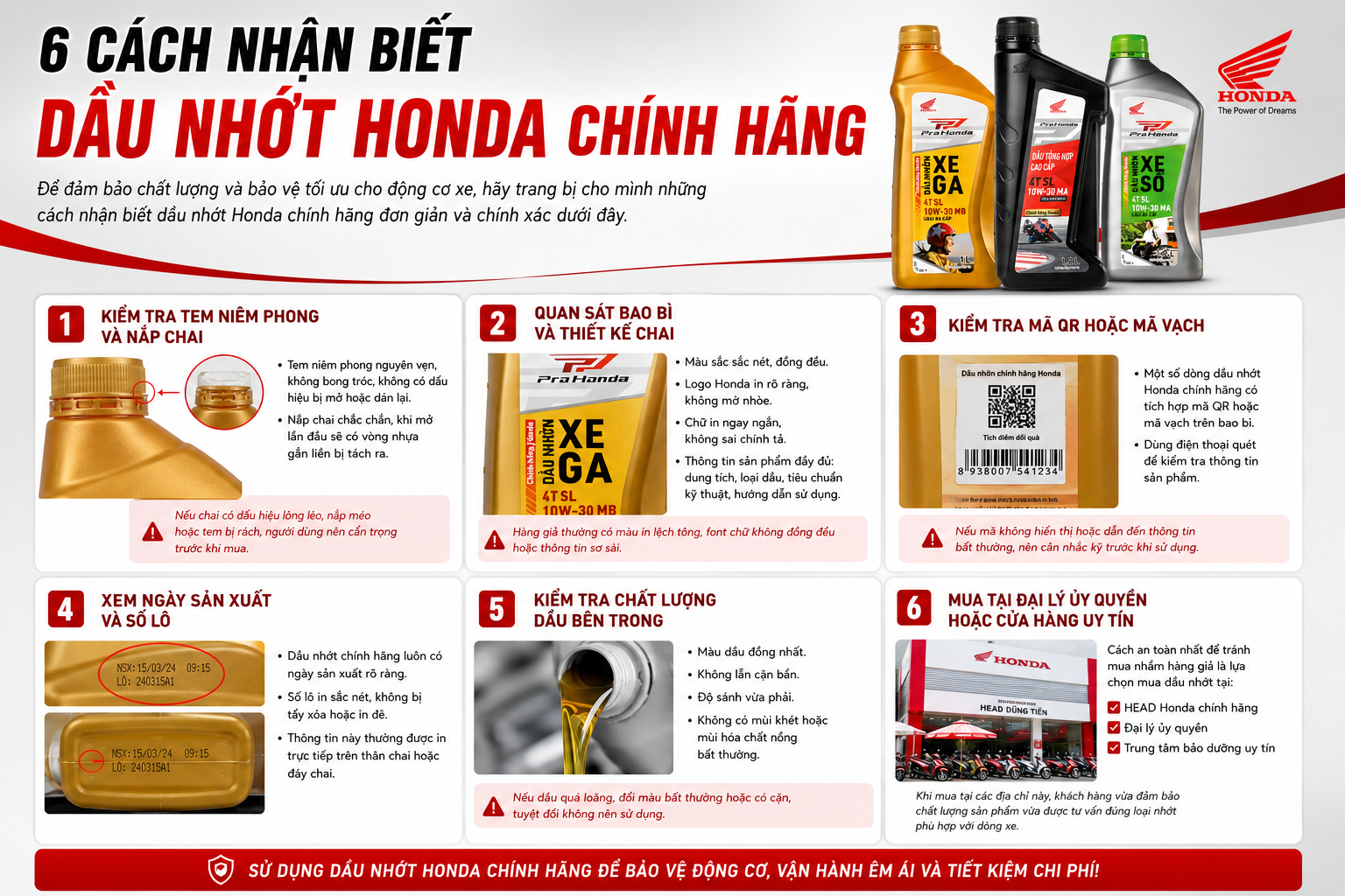 6 CÁCH NHẬN BIẾT DẦU NHỚT HONDA CHÍNH HÃNG
